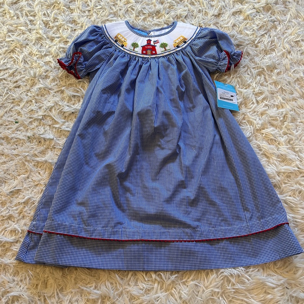 Adorable Blue Gingham Kids Dress with Embroidery